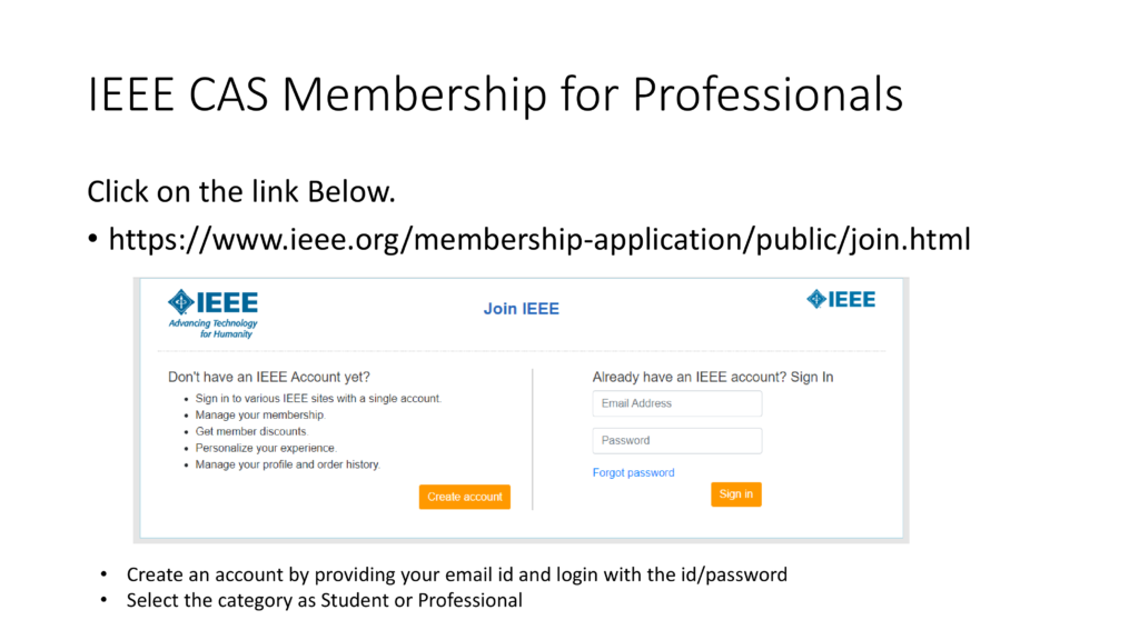 Step 1 — IEEE portal sign in page