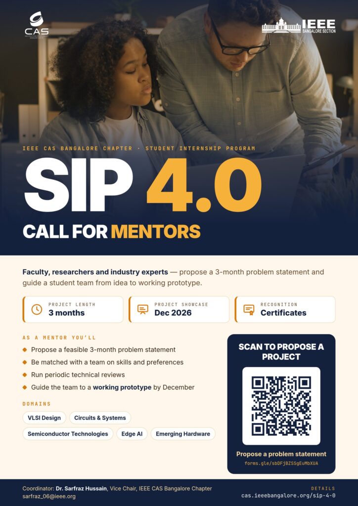 SIP 4.0 call for mentors poster: faculty, researchers and industry experts propose a 3-month problem statement, with a QR code to the mentor form