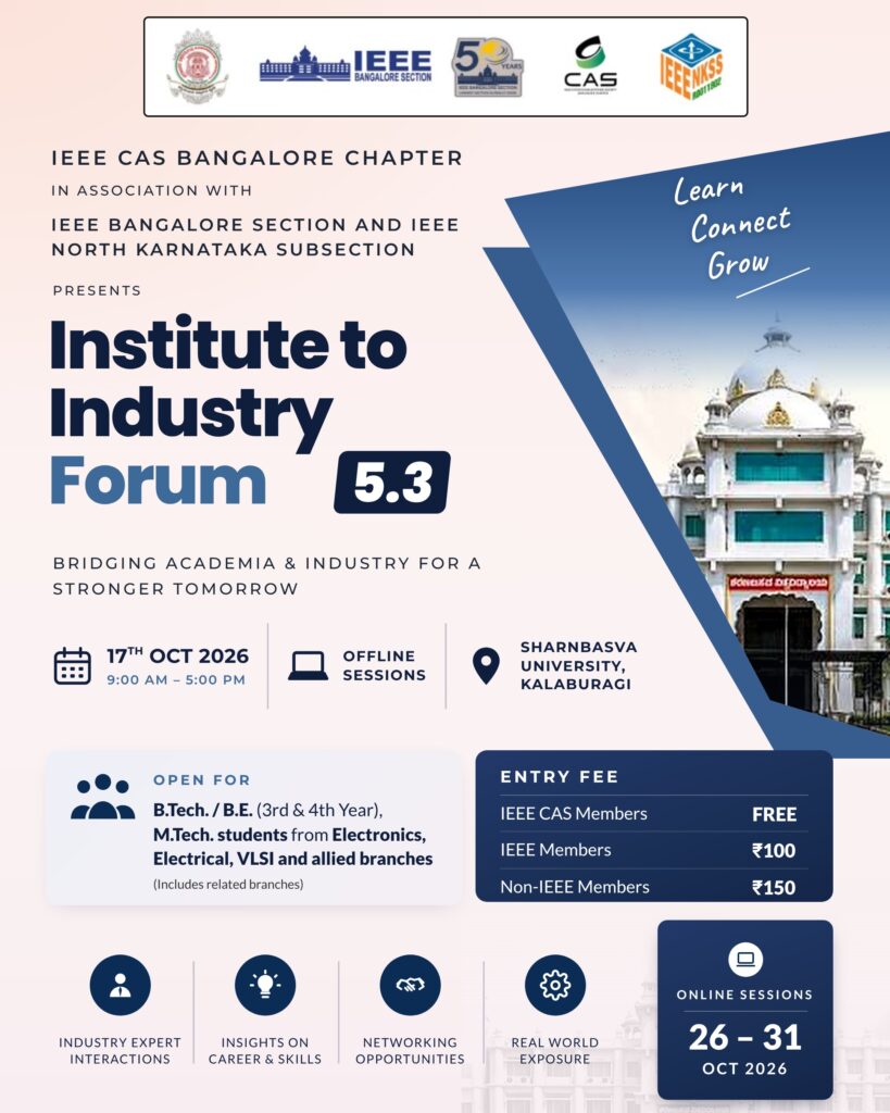 I2I Forum 5.3 poster — Bridging Academia & Industry for a Stronger Tomorrow, 17 October 2026, 9 AM – 5 PM at Sharnbasva University, Kalaburagi; online sessions 26 – 31 October 2026